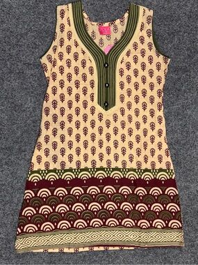 Zola Sleeveless Kurti Girls Printed Dress in Cream and Burgundy NWT Sz 32 or 7/8